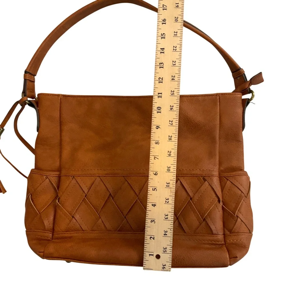 Darcy Marks London Hobo Bag Tan Faux Leather Woven Pocket Shoulder Bag‎